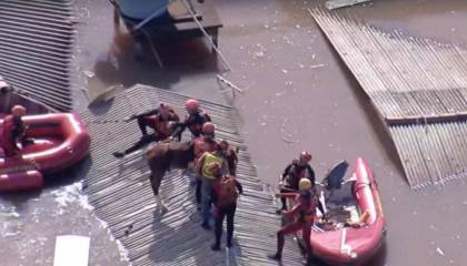 Así fue el rescate del caballo que se encontraba encima de un techo en medio de las inundaciones en Brasil 