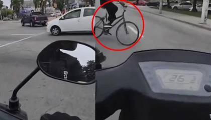 Motociclista vio que un ladrón robó a una mujer, lo persiguió y atropelló, la cámara de su casco registró todo