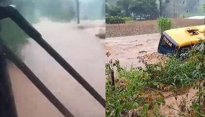 El impactante video de un autobús escolar con 12 estudiantes antes de ser “engullido” por el agua tras una torrencial lluvia en Brasil 