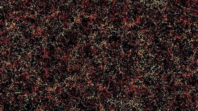 Científicos del proyecto internacional SDSS-III han elaborado un mapa tridimensional de 1,2 millones de galaxias para comprender las misteriosas propiedades de la energía oscura y sus efectos en la aceleración de la expansión del universo. / Daniel Eisenstein y SDSS-III. Científicos del proyecto internacional SDSS-III han elaborado un mapa tridimensional de 1,2 millones de galaxias para comprender las misteriosas propiedades de la energía oscura y sus efectos en la aceleración de la expansión del universo. / Daniel Eisenstein y SDSS-III.