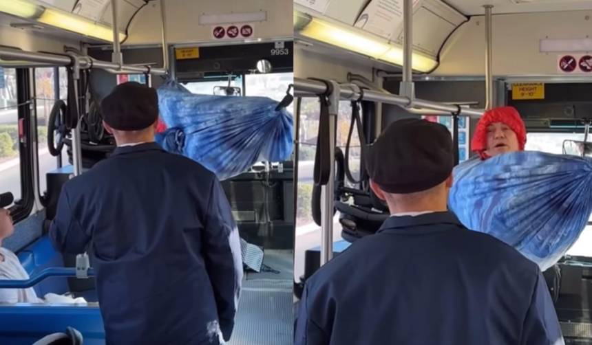 “¿Dónde está el cartel de prohibido?”, hombre cuelga una hamaca dentro de un bus en Nueva York y causa revuelo