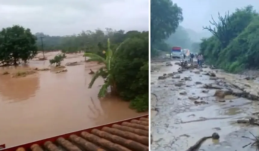 Santa Cruz: Torrencial lluvia deja comunidades inundadas y personas sobre los techos; hay camiones parados y el acceso a un puente está dañado