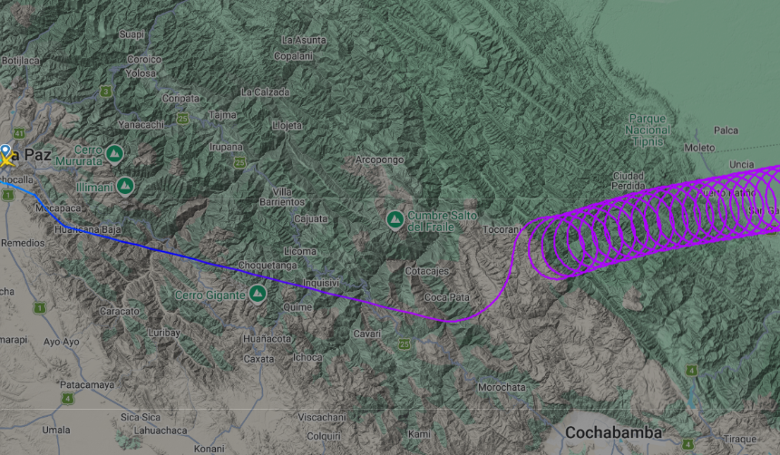 Este fue el recorrido de la aeronave que desapareció en Bolivia en pleno vuelo 