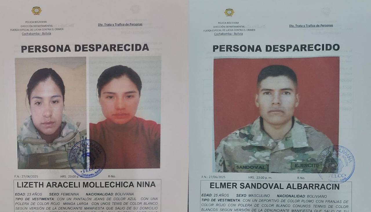 Dos jóvenes militares están reportados como desaparecidos en Cochabamba