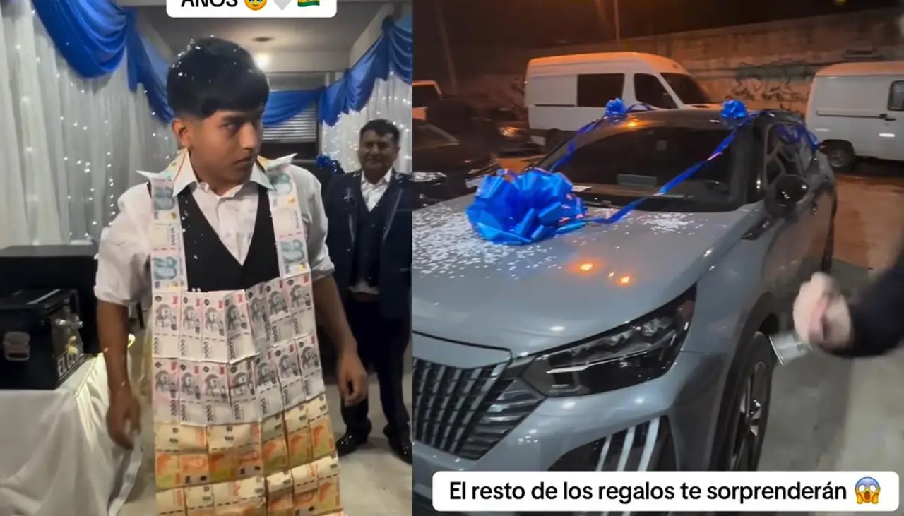 Video: Un auto 0 km, miles de pesos argentinos y dólares, los regalos a un joven boliviano en Argentina