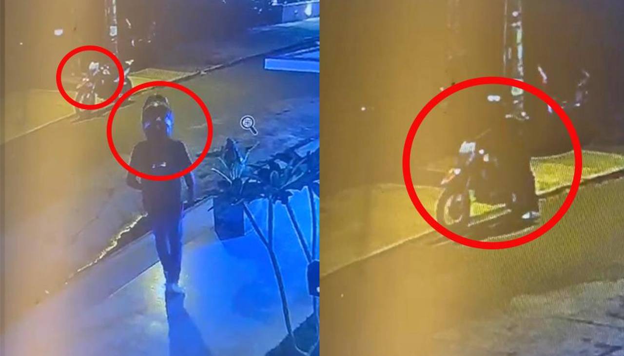 Fue a cenar a Equipetrol y un ladrón se robó su moto; el hecho fue grabado por una cámara de seguridad