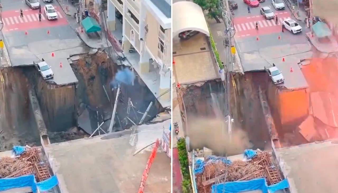 Video: Impresionante hundimiento causa pánico en una calle de Bangkok