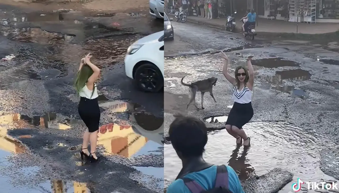 Video: se grabó bailando sobre los baches de su ciudad y a los días repararon la avenida