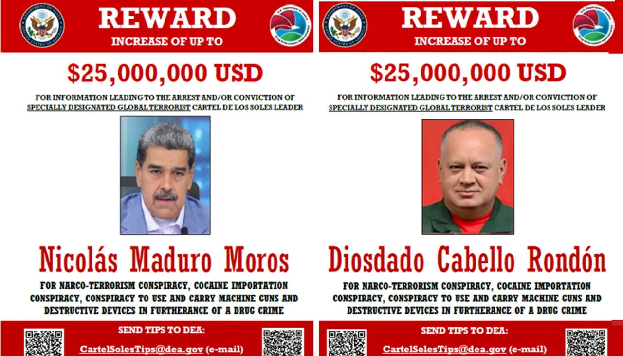 EEUU ofrece $us 25 millones por Maduro tras catalogar al Cartel de los Soles como organización terrorista