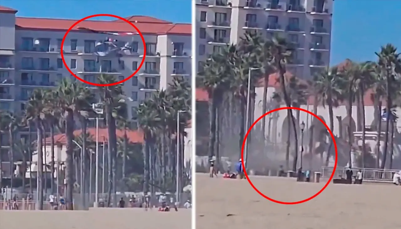 Video: Un helicóptero se estrella en una playa de Los Ángeles