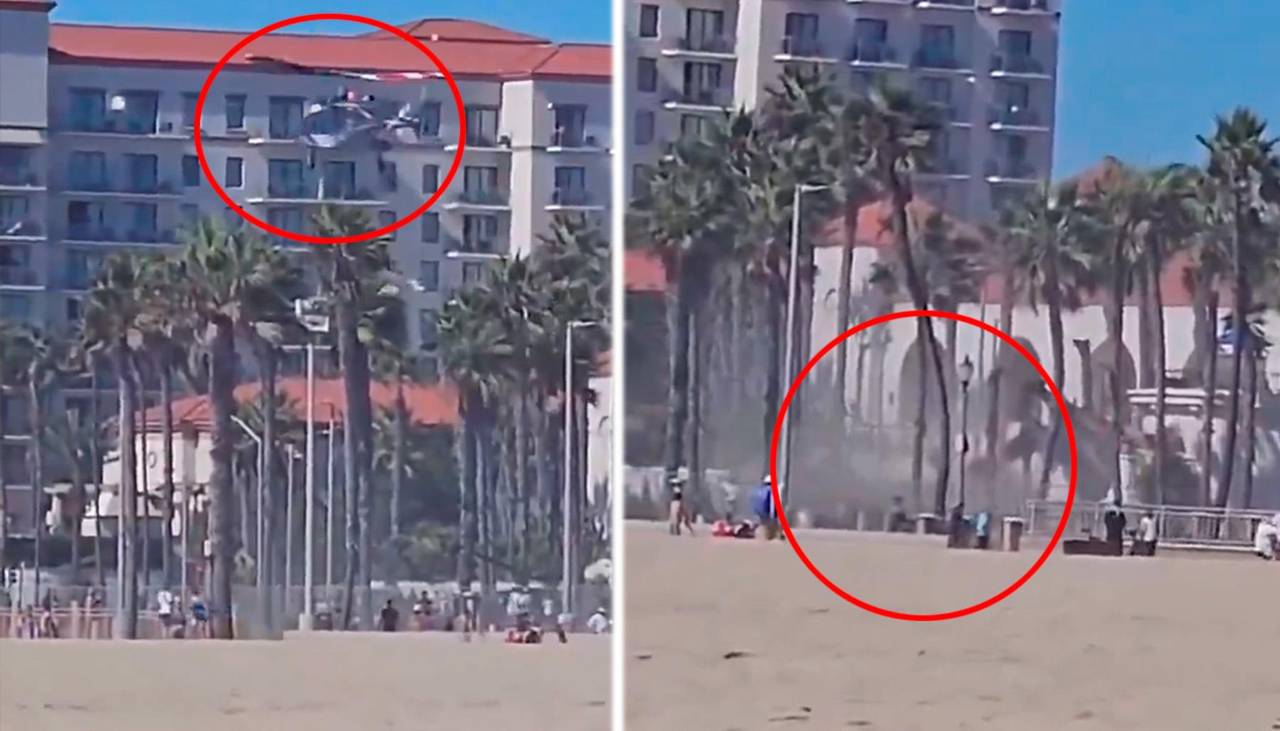 Video: Un helicóptero se estrella en una playa de Los Ángeles