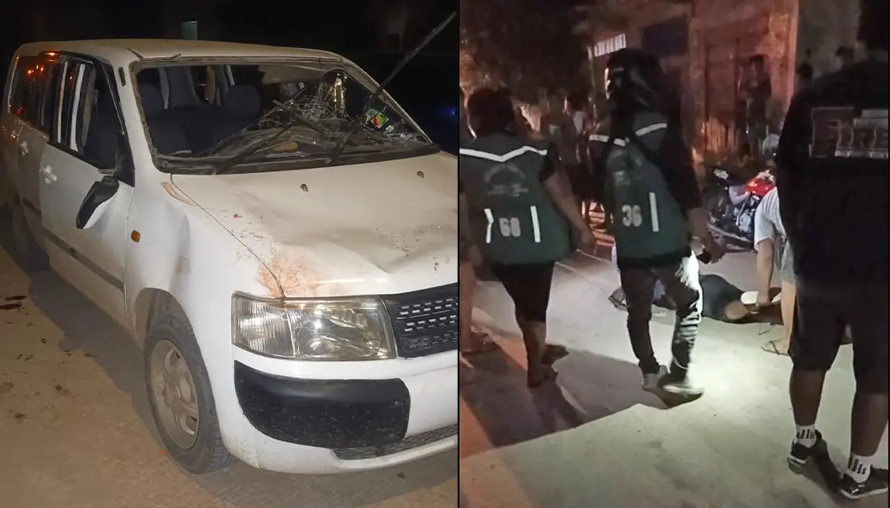 Dos sujetos que iban en un vehículo fueron golpeados tras ser acusados de atropellar a un motociclista y luego huir