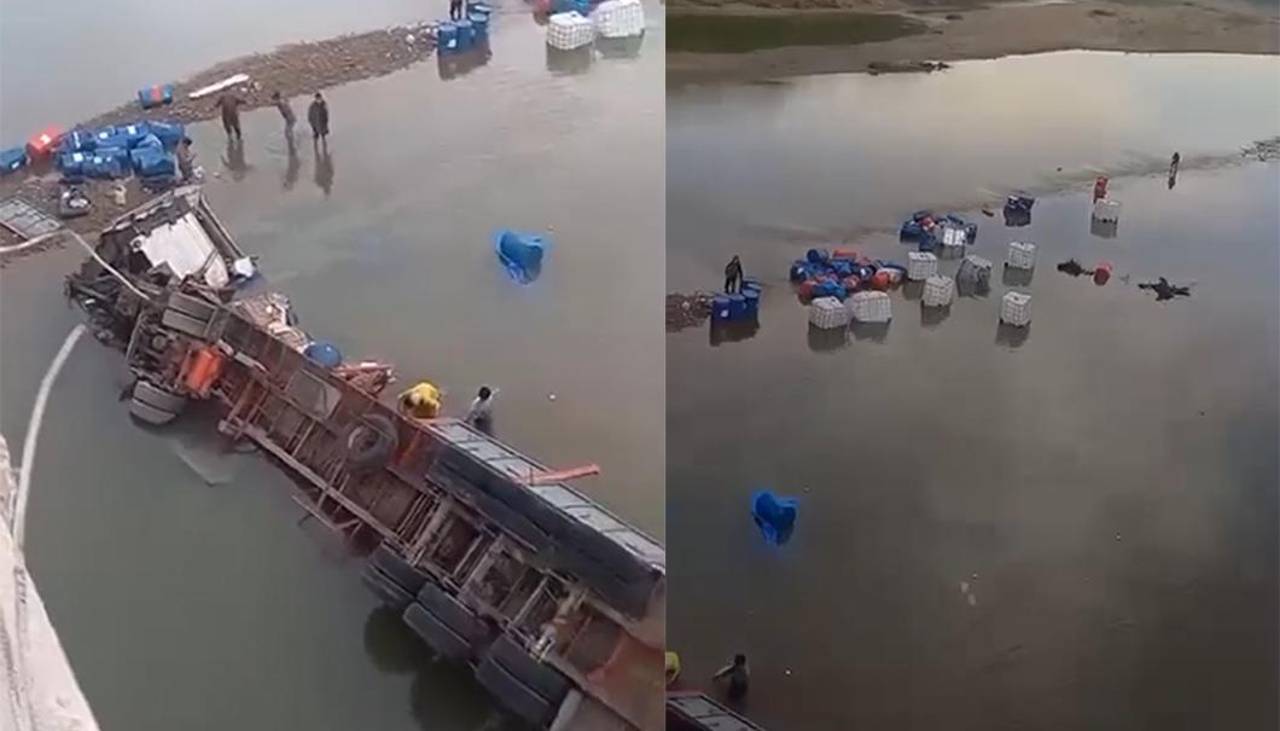 Tráiler con carga cae al río tras volcar en la ruta nueva Cochabamba – Santa Cruz