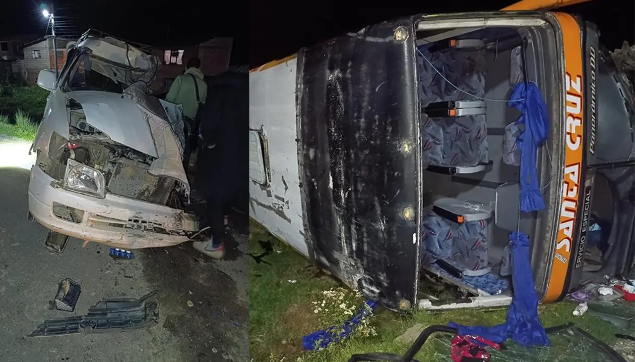 Un muerto y al menos 20 heridos tras choque entre una vagoneta y un bus en la ruta Cochabamba – Santa Cruz