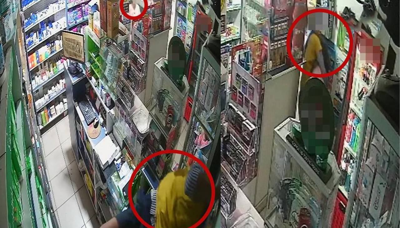 Video: Delincuente ingresa por la ventana de una farmacia, sujeta del cuello a la encargada y se lleva el dinero