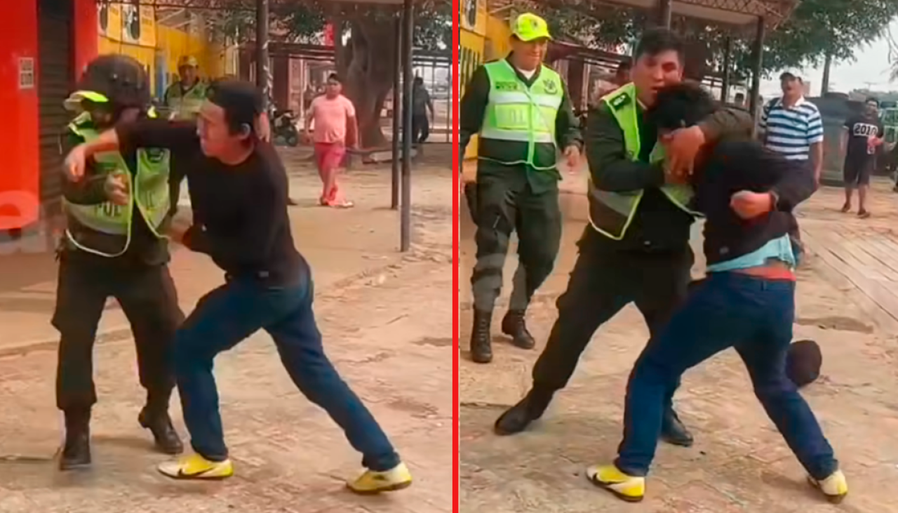 Video: Policía y motociclista se agarraron a golpes en plena vía pública 