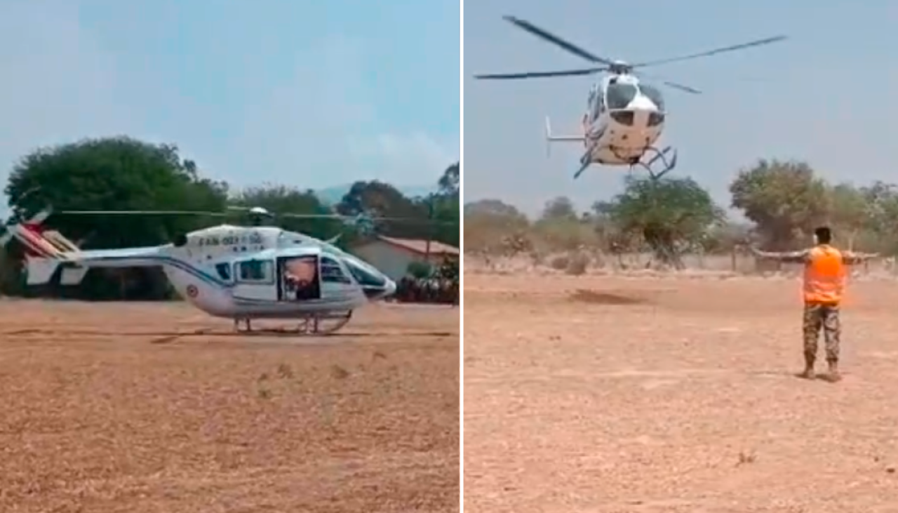 Tras bloqueo, helicóptero llegó a Samaipata para trabajar en sofocación de incendios 