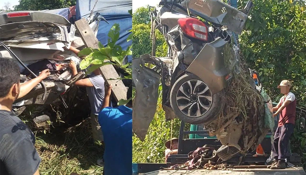 Dos muertos y dos heridos luego que un camión arrastrara y aplastara a un vehículo tras chocar con otro motorizado