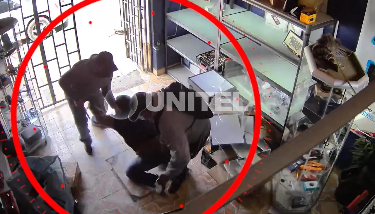Cámara captó el atraco armado a una tienda, el dueño fue agredido
