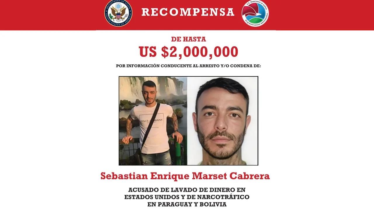EEUU ofrece millonaria recompensa por información que lleve a la captura de Sebastián Marset