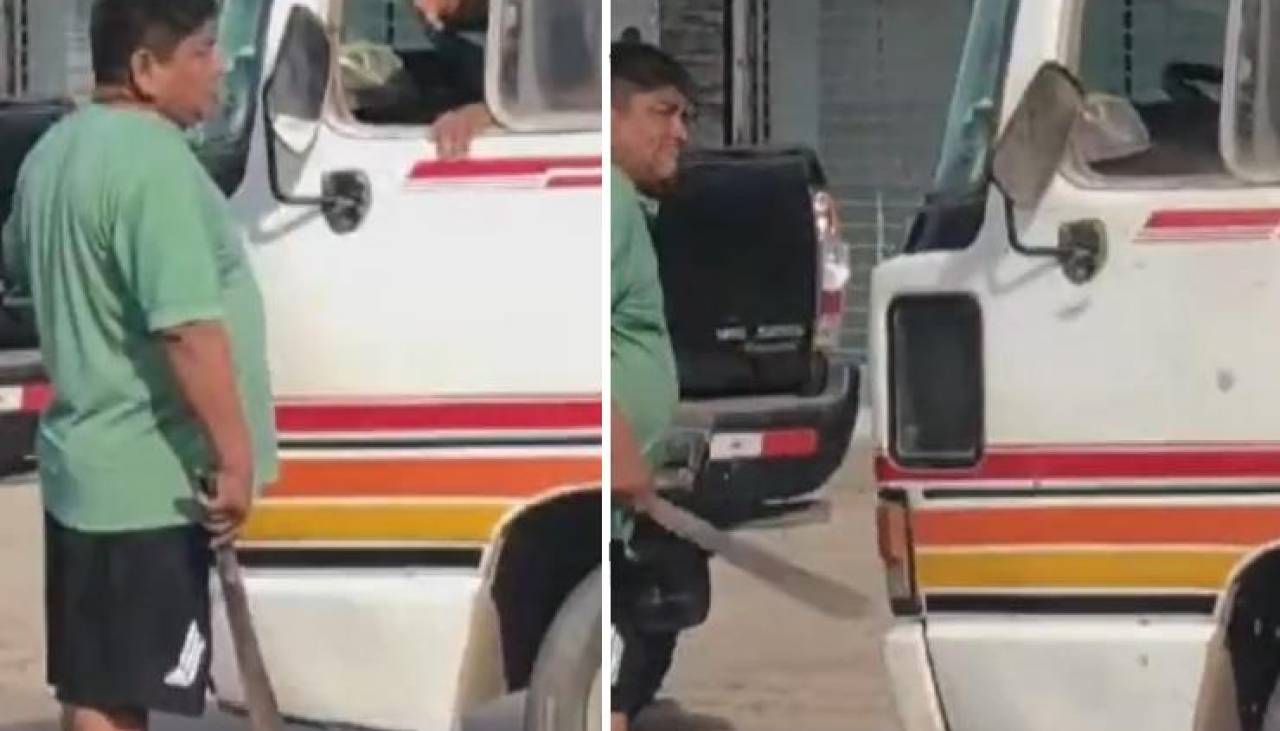 Video: Un hombre destruye a machetazos el retrovisor de un micro