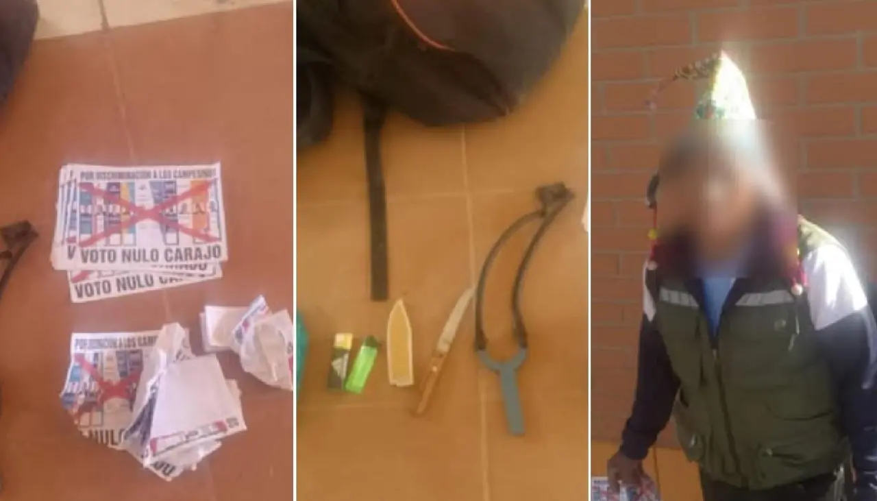 Aprehenden a un hombre que hacía campaña por el voto nulo y portaba un cuchillo y una honda 