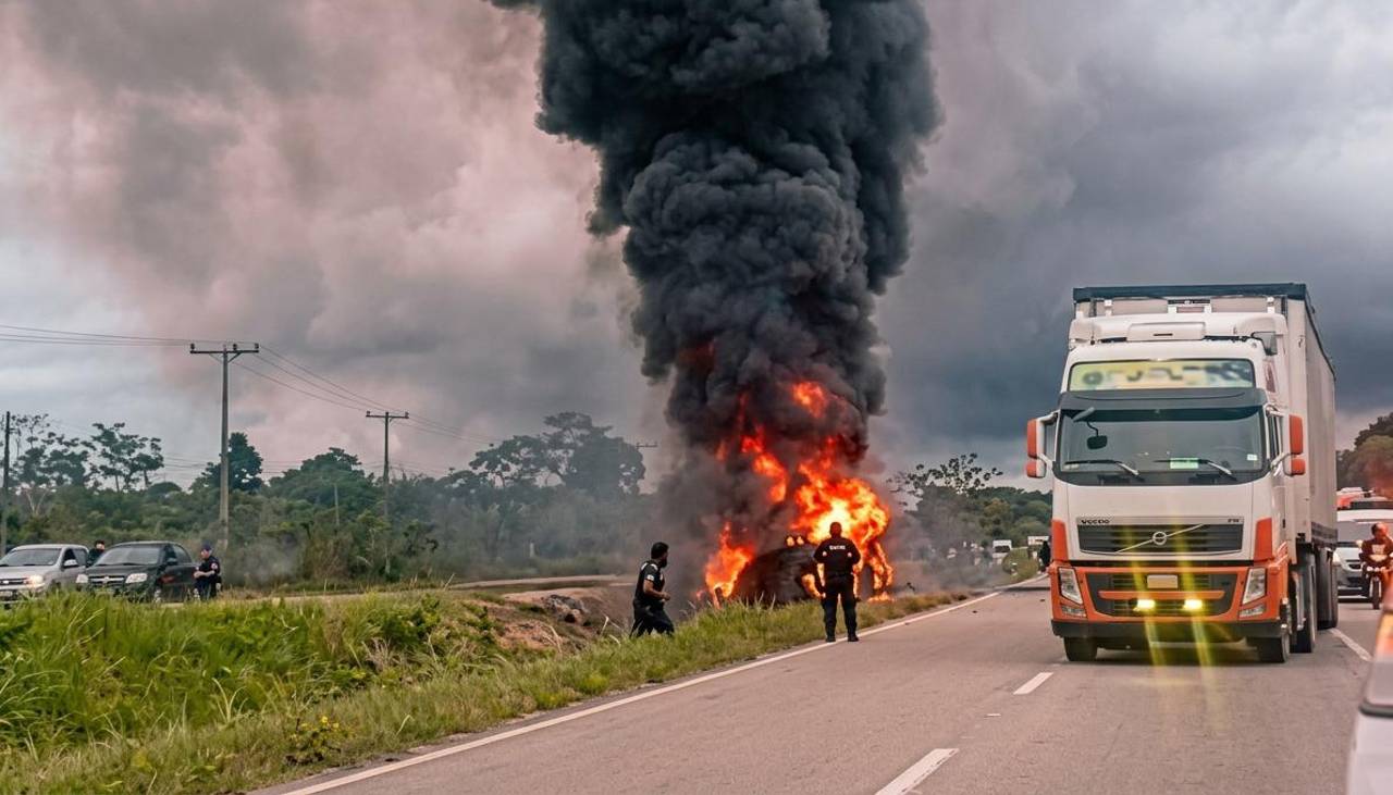 Cisterna con combustible se incendia tras volcar en la carretera Santa Cruz-Cochabamba