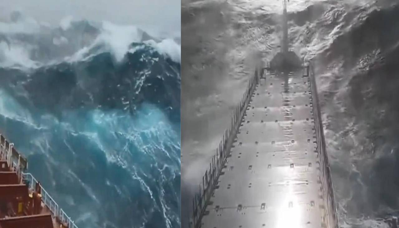 Impresionante: Tripulantes de un barco carguero filman olas gigantes