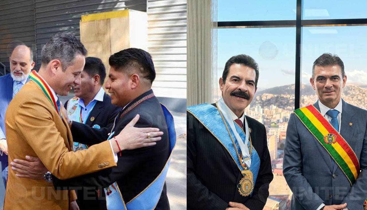 Lara posó junto a Loza y Paz con Manfred en los actos por el grito libertario de Cochabamba