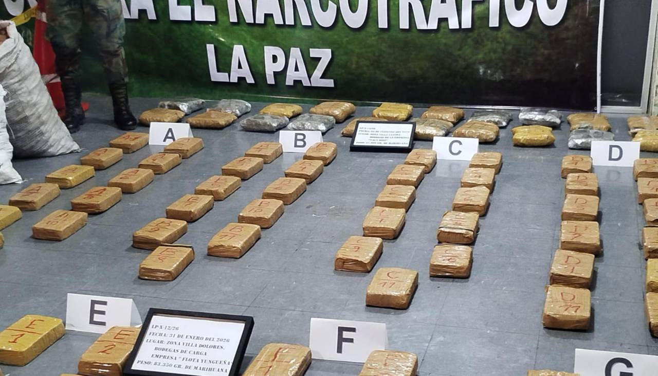 Hallan 101 paquetes de marihuana camuflados entre encomiendas de papa y ropa en El Alto