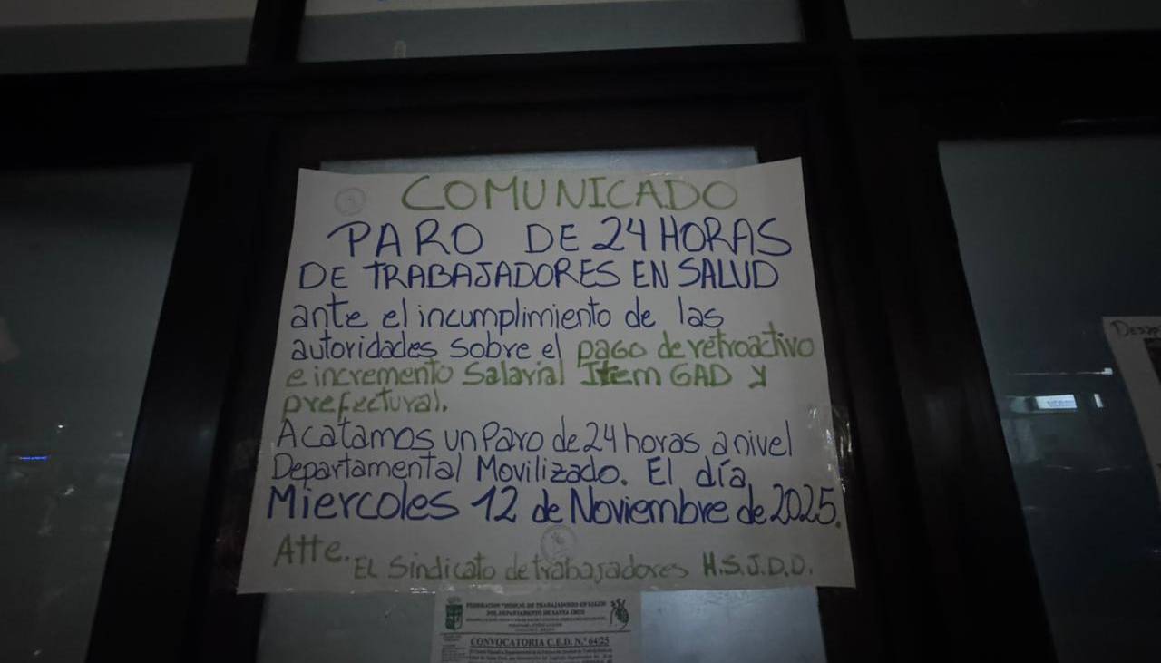 Santa Cruz: Trabajadores de salud acatan un paro este miércoles y advierten con otro de 48 horas