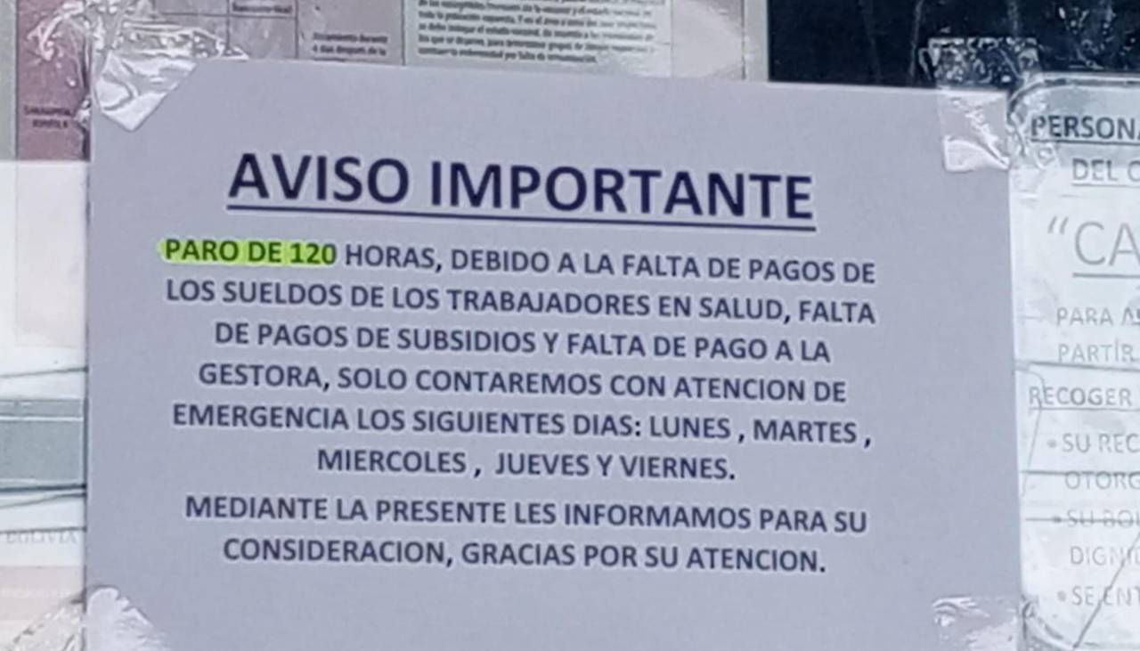 Santa Cruz: Paro de cinco días en centros de primer, segundo y tercer nivel deja sin atención a cientos de pacientes