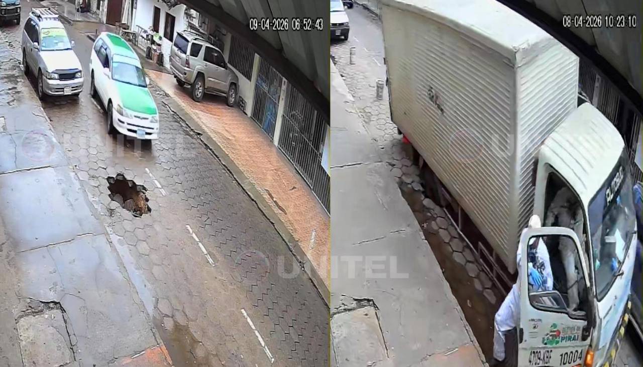 Video: Así fue hundimiento de unas losetas en pleno centro cruceño