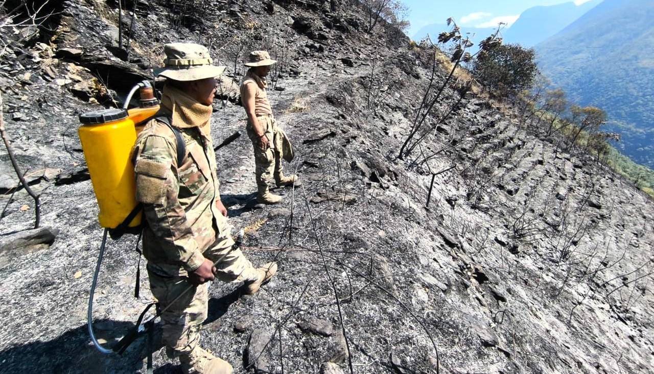 La Paz: Bomberos militares “liquidan” el incendio forestal en una comunidad de Yanacachi