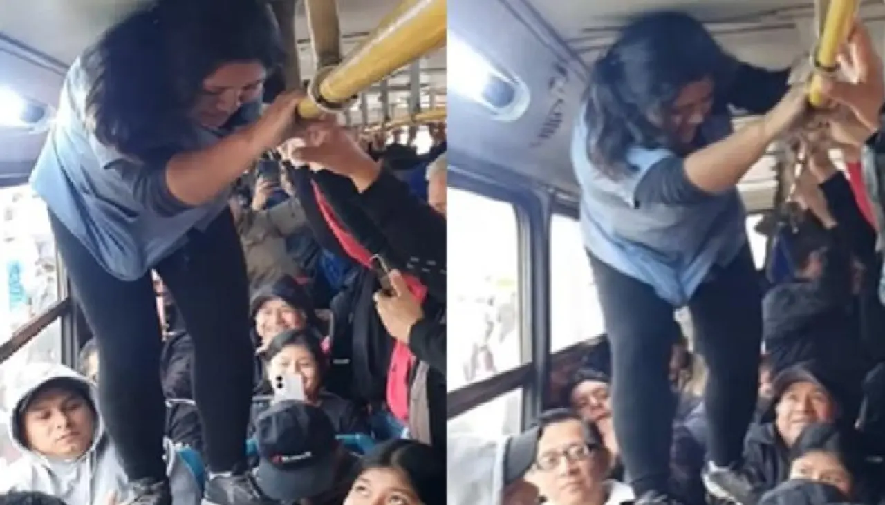 ¡Nadie se escapa! Cobradora trepa los asientos de un micro para cobrar el pasaje