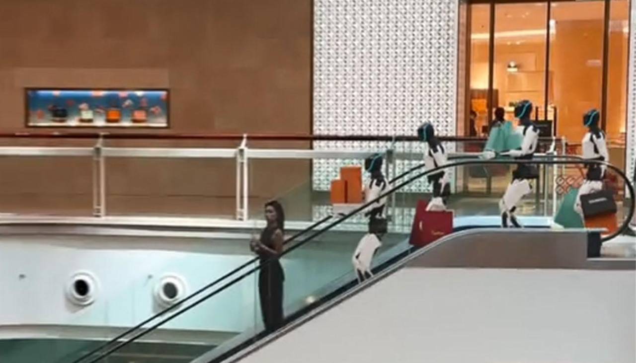 Una mujer se viraliza por ir de compras acompañada de cuatro robots