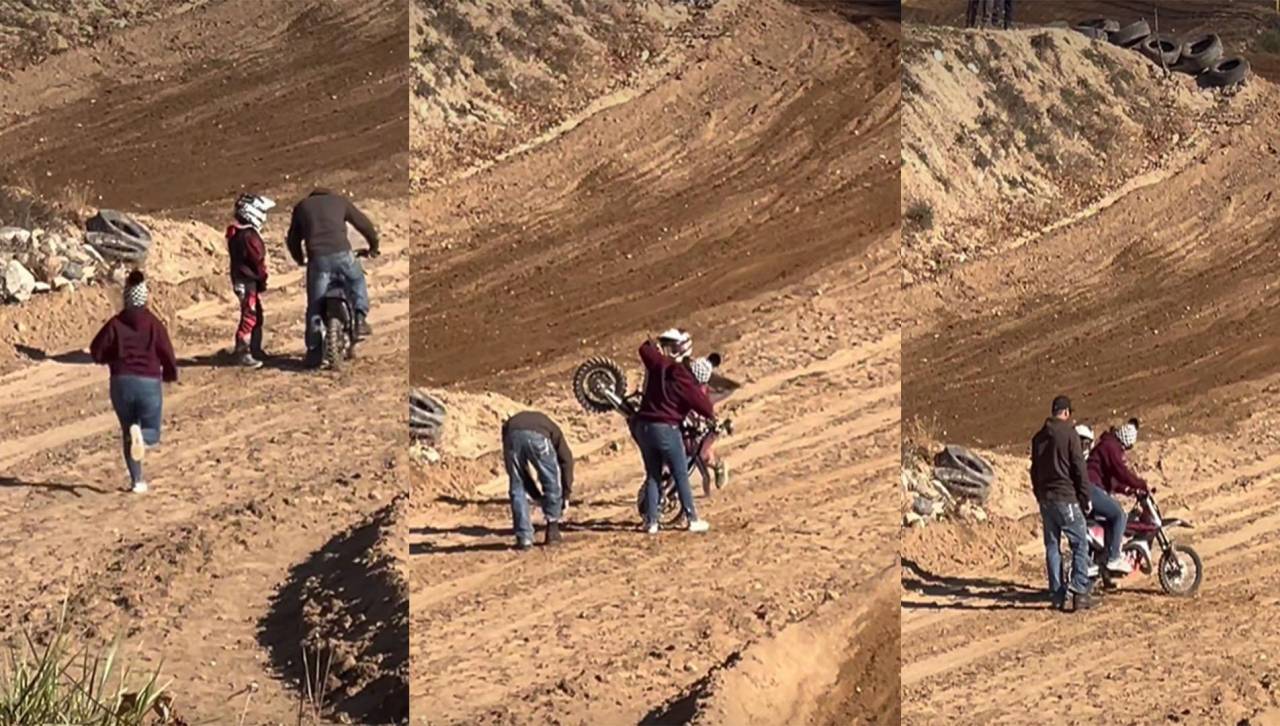 “Si él no puede déjaselo a ella”: Una madre sorprende al socorrer a su hijo en una competencia de motocross