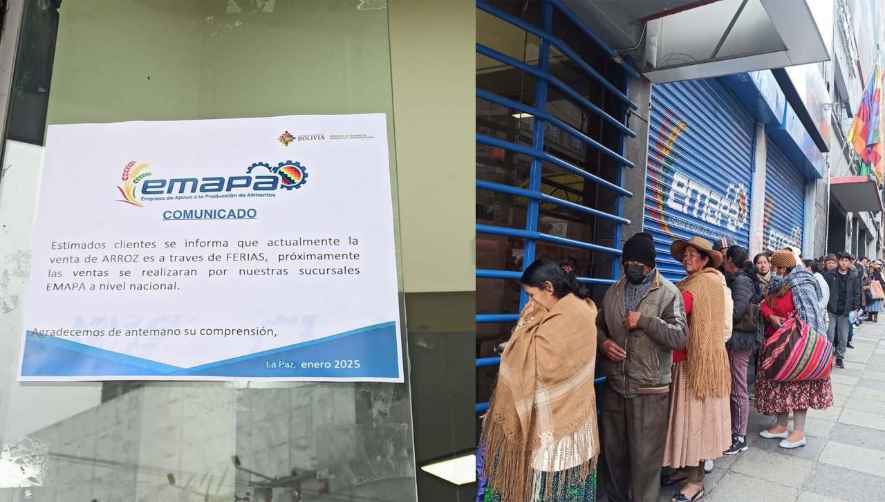 La Paz: Tras filas por arroz que se forman en sucursales de Emapa, la estatal dice que este alimento se vende en las ‘ferias’