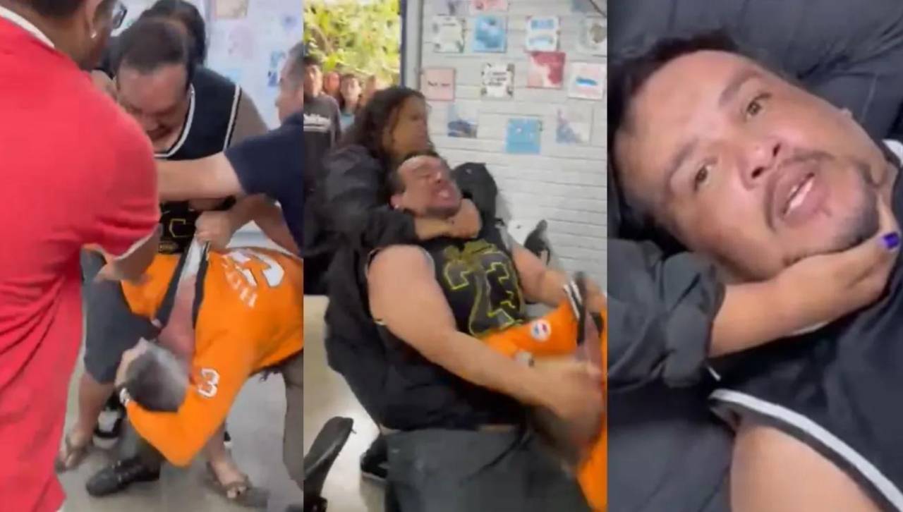 Imágenes fuertes: Un padre le da una golpiza a profesor que le pidió a su hija no usar el celular en clases