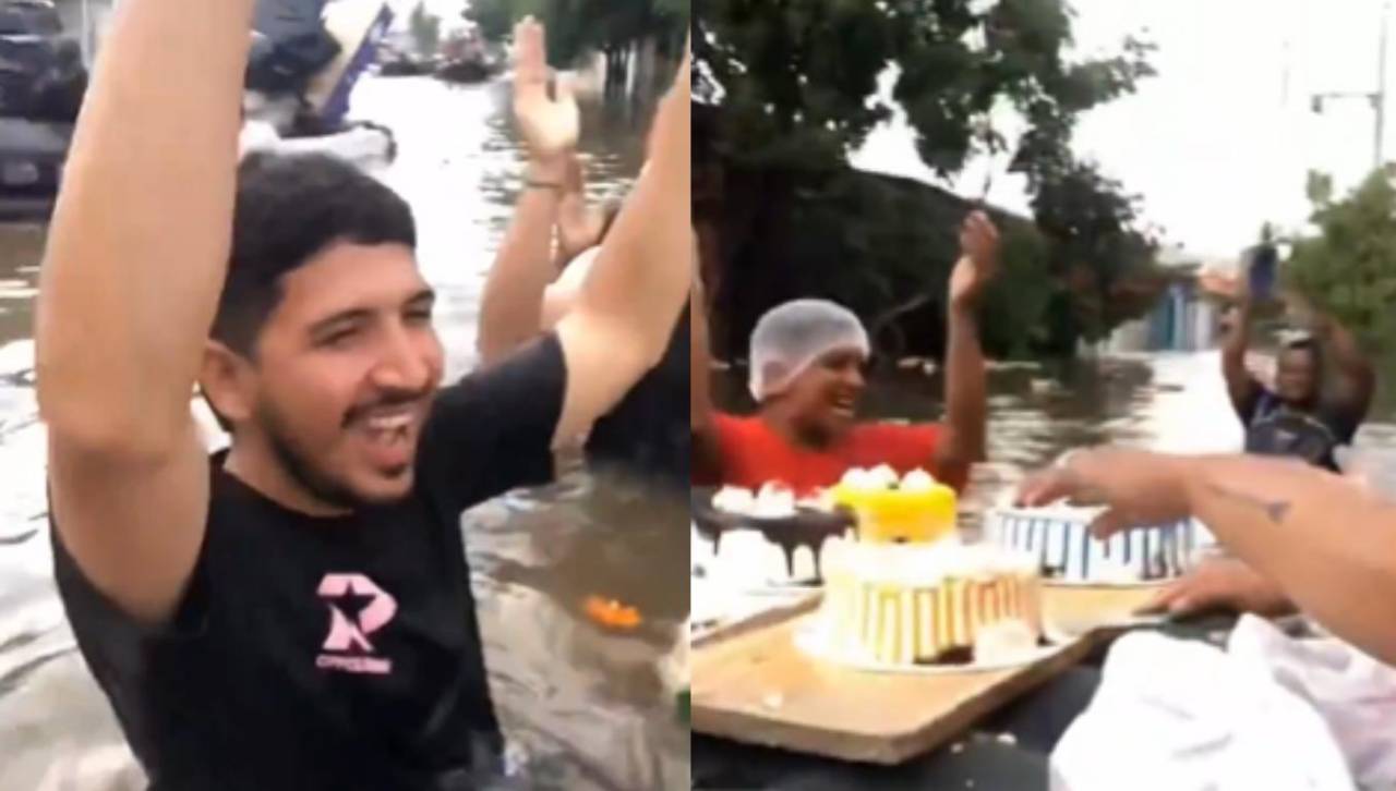 Video: Festejan un cumpleaños en medio de la inundación; no les importó tener el agua hasta la cintura