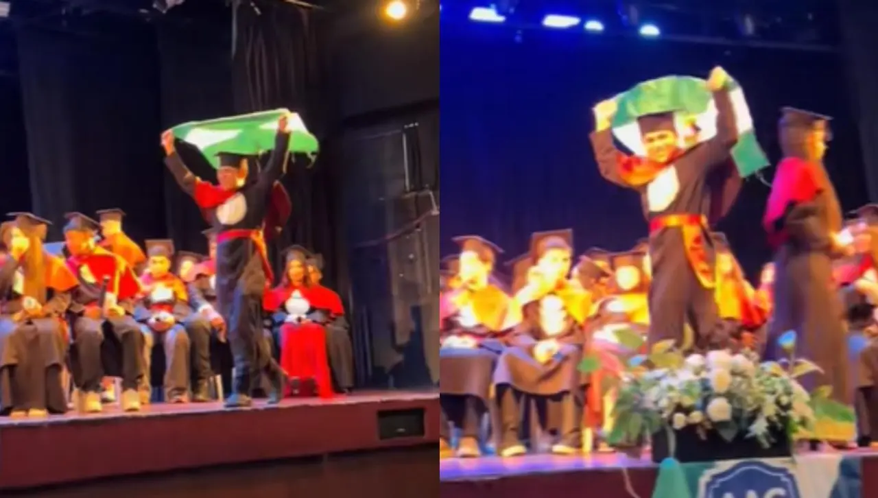 Video: Estudiante boliviano en el exterior honra a su tierra natal con bandera en ceremonia de graduación