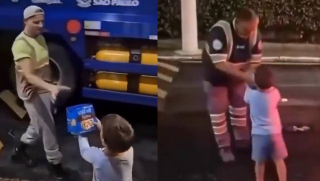 ¡Enternecedor! Niño espera al camión de basura para regalar galletas a los trabajadores 