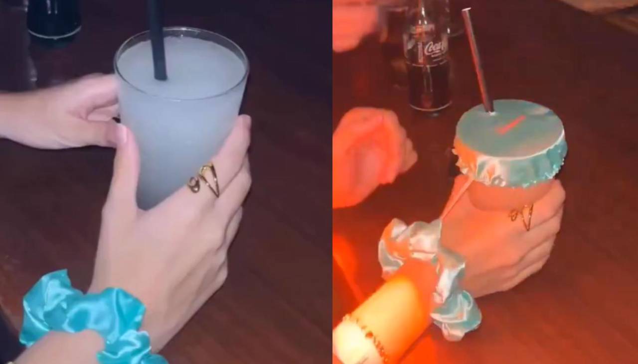 Precavida: Joven sorprende en una fiesta al usar una tapa de tela para proteger su bebida