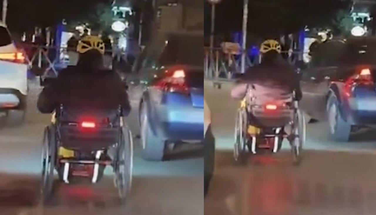 ¡Impactante! Hombre recorre una carretera en silla de ruedas, ¿tiene placa para transitar?