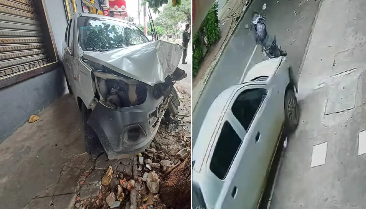 Video: Así fue el accidente que dejó un herido en la avenida Busch; el auto arrastró una moto y se estrelló contra un árbol