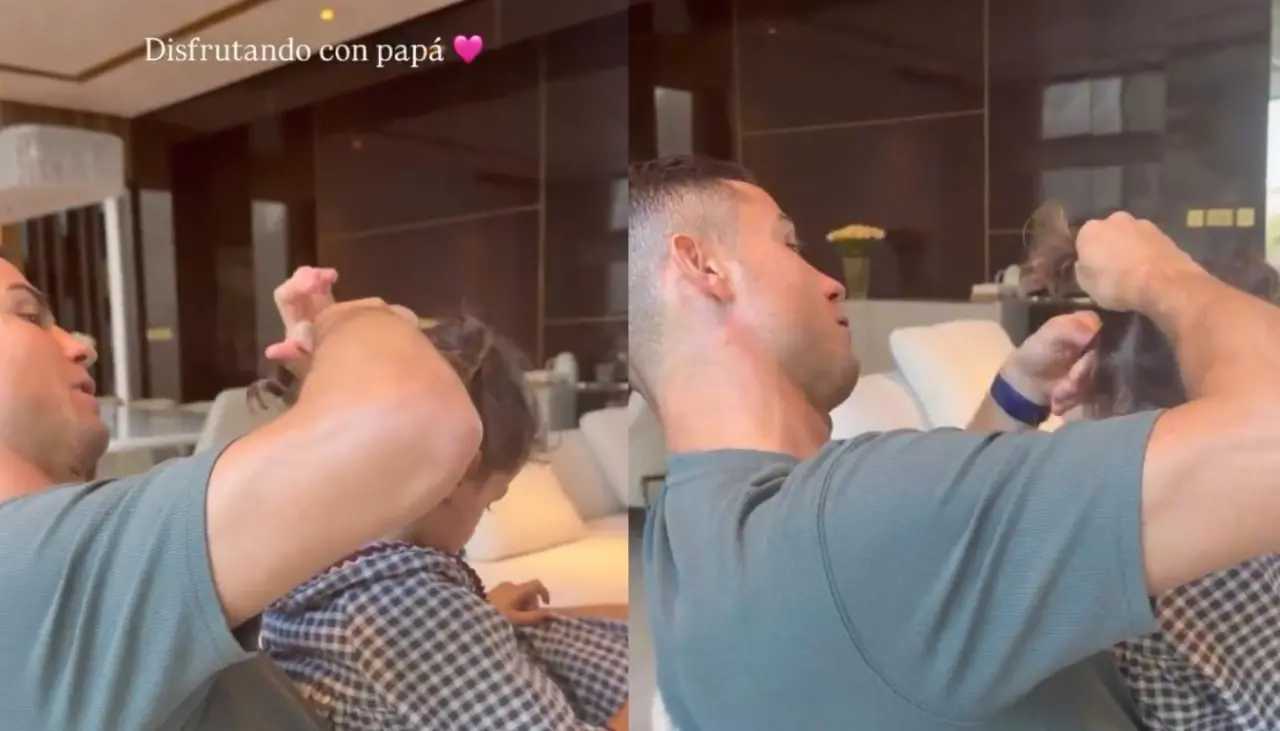 Video: El tierno momento de Cristiano Ronaldo peinando a su hija 