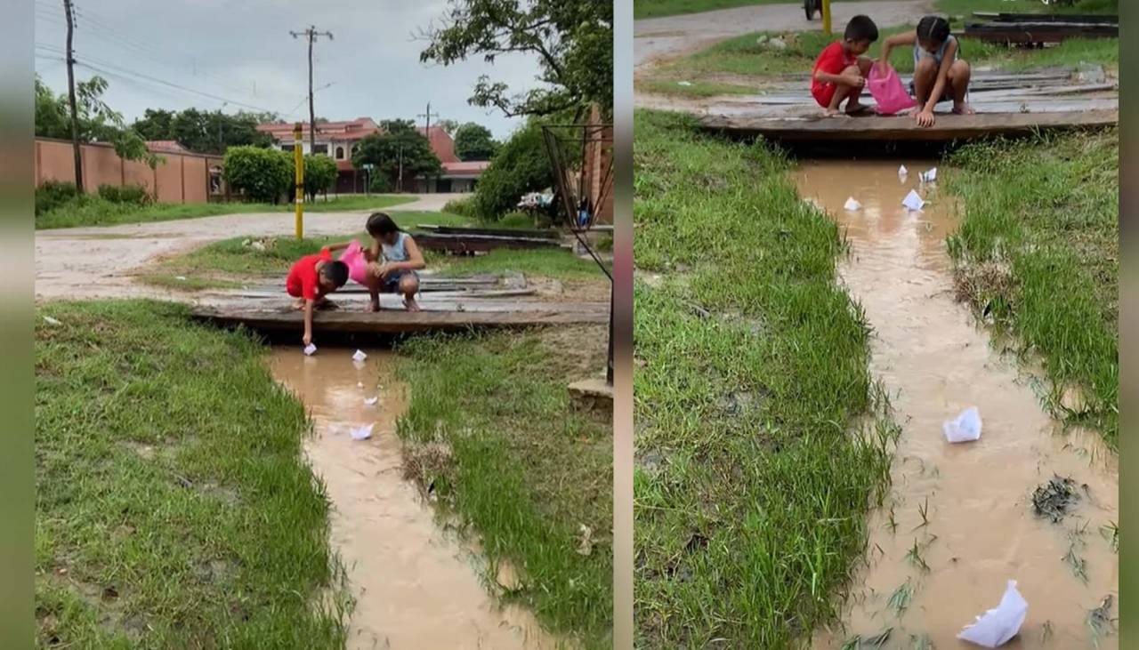 Video: Dos niños juegan con barquitos de papel y transportan a una generación a los recuerdos