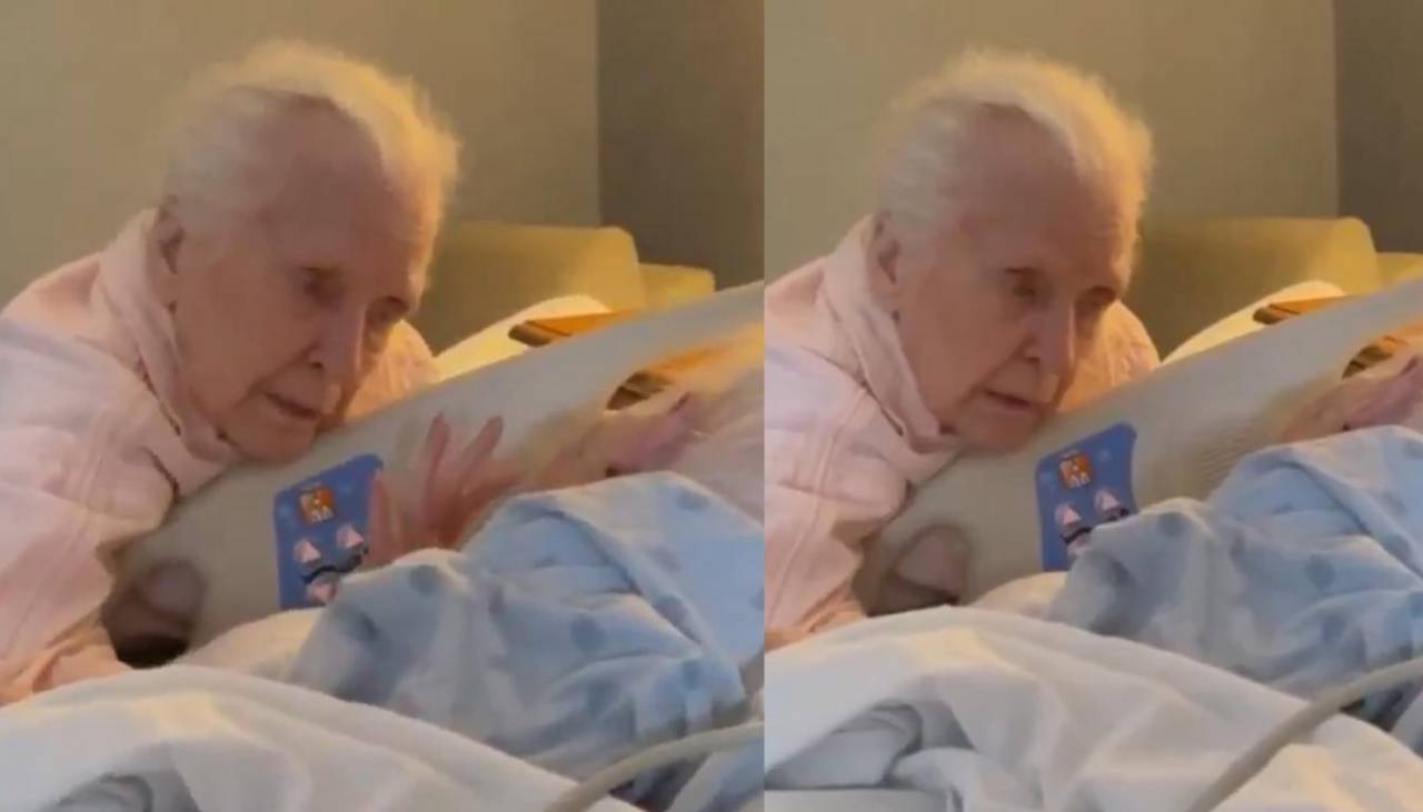 El último adiós: Una mujer se despide de su esposo en el hospital, tras compartir 81 años