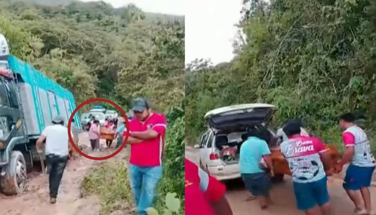 Ruta intransitable: Familia tuvo que hacer transbordo con un ataúd a cuestas en medio del lodo y el Carnaval