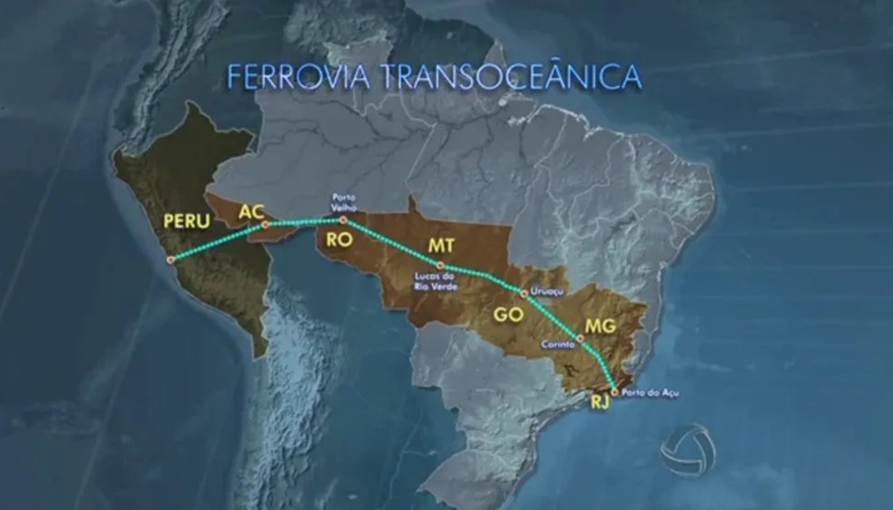 Este es el trazo de la ruta del Tren Bioceánico que pasará por Brasil y Perú, excluyendo a Bolivia